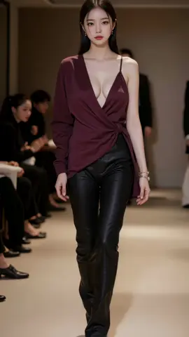 Fall runway glow in burgundy & leather 🍷🖤 #RunwayStyle #FallFashion #PowerLook #OOTD #eveningvibes 