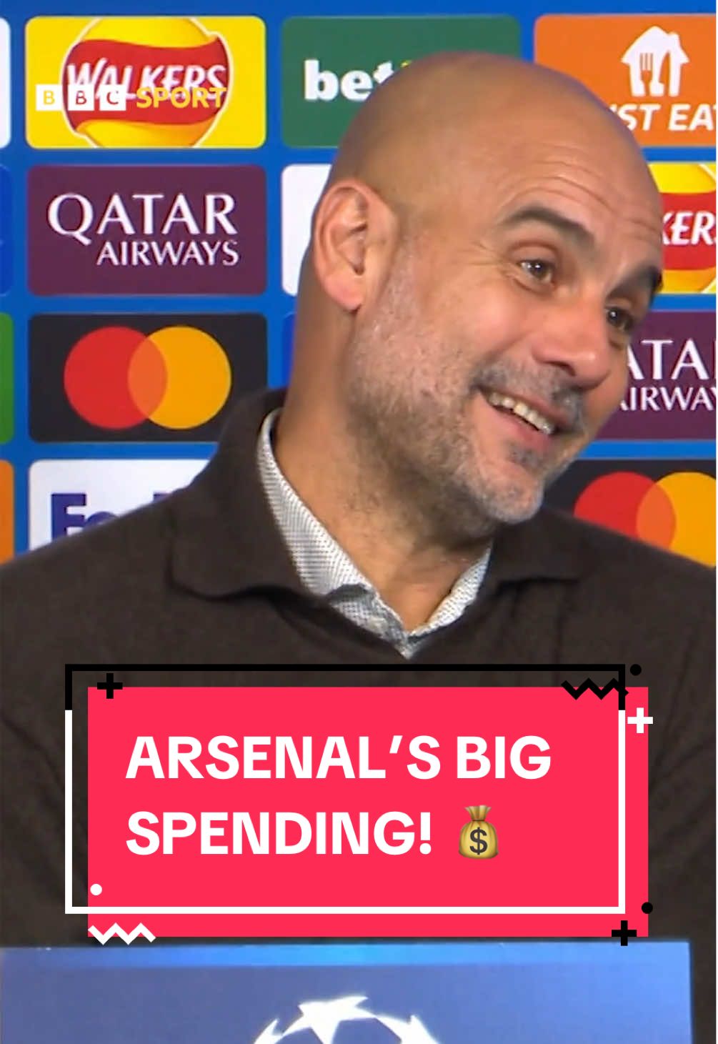 “It’s because he spent a lot of money… right?” 🏆😏 #PepGuardiola #ManCity #Arsenal #MikelArteta #Liverpool 