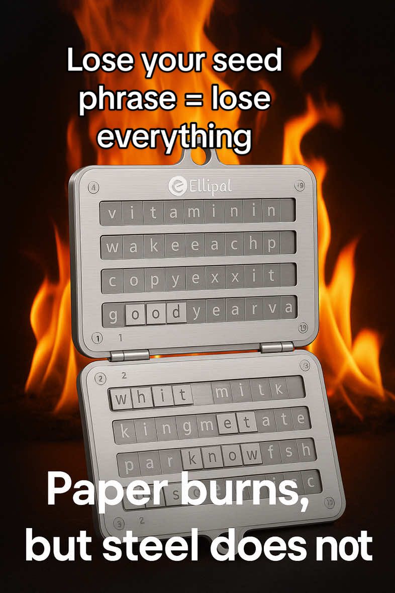 #CryptoSecurity #SeedPhrase #ColdStorage #CryptoWallet #BitcoinLife Paper? Burns. Metal? Lasts forever 🔥💧