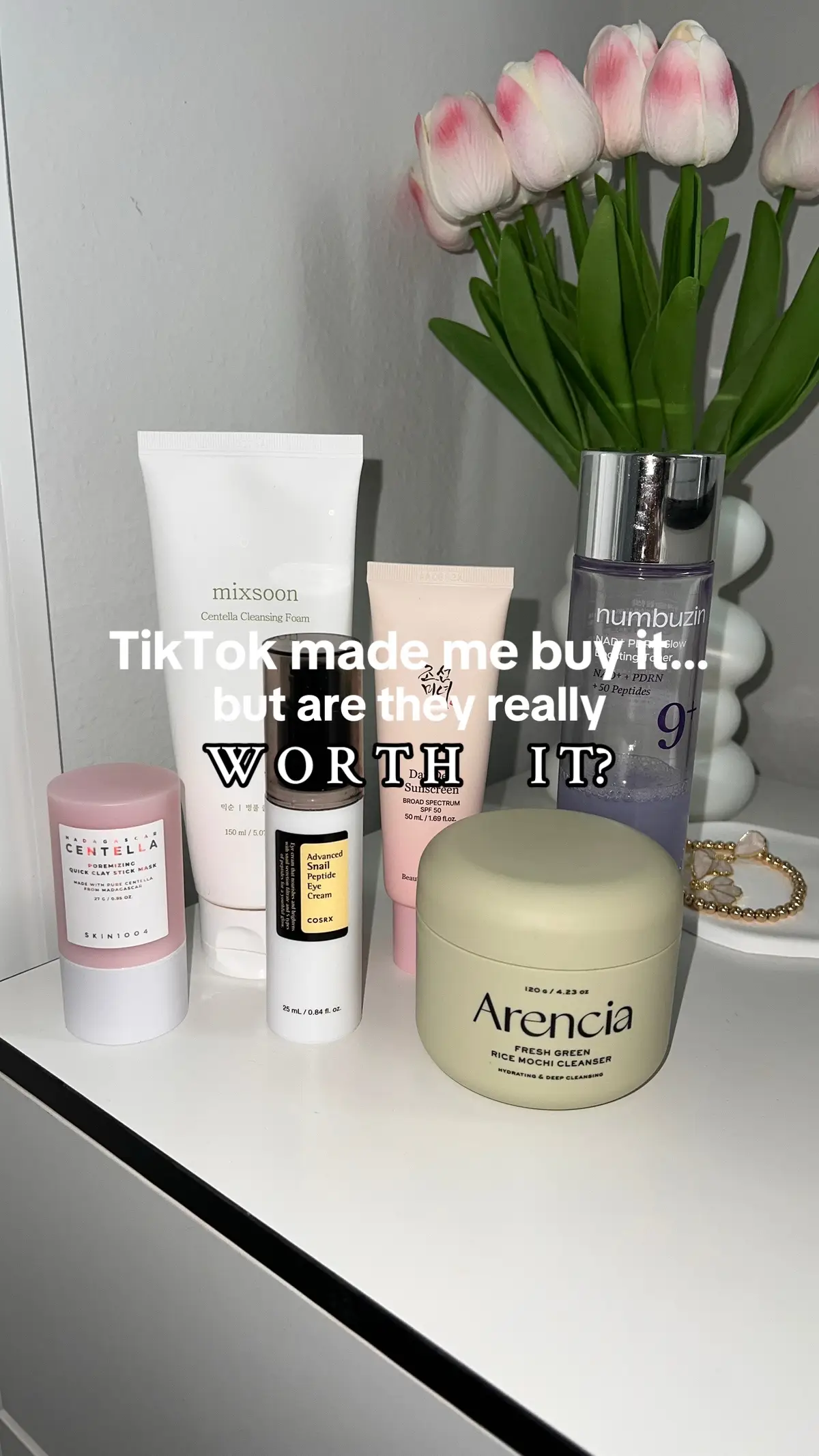 Tried these viral K-beauty products 👀✨ @Arencia @Arencia Influencers  🌱 Arencia Mochi Cleanser – gentle, refreshing, 100/10 🌿 Centella Poremizing – works well but scent is strong, 7.5/10   ☀️ Beauty of Joseon Day Dew Sunscreen – dewy but not for oily skin, 5/10 💧 Numbuzin NAD+ Glow Toner – skin saver, so hydrating, 100/10 🫧 Mixsoon Centella Foam – light but tight on my sensitive skin, 6/10 🐌 COSRX Snail Eye Cream – super hydrating, perfect overnight mask, 10/10 Not every product fits every skin type, but these are my results 💖 #tiktokmademebuyit #skincaretiktok #kbeauty #arencia #girltips 