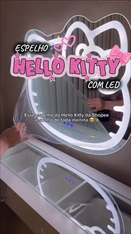 Espelho Acrílico Com Led Gato Gatinho Cute Hello Kitty 50cm  Branco / Rose#espelho #EspelhoHelloKitty #hellokitty #espelhocomled #viral 