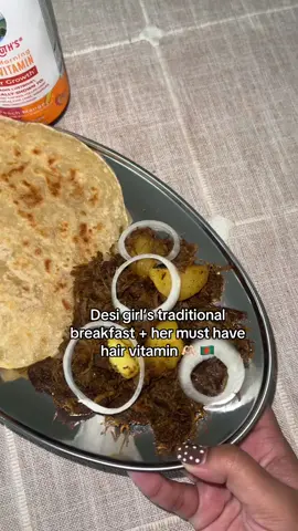 Our mornings always start with desi breakfast ☕🍛… but recently I added one more thing to my routine ..these vitamins. I was losing so much hair, and honestly, this small step is helping me feel like myself again 💛     #fyp #southasian #desitiktok #maryruth #bengali 