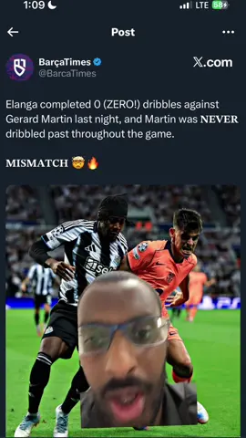 #greenscreen Anthony Elanga completed 0 DRIBBLES against Gerard Martin 💀? Gerard Maldini for a reason 😭 #barcelona #newcastle #gerardmartin #football 