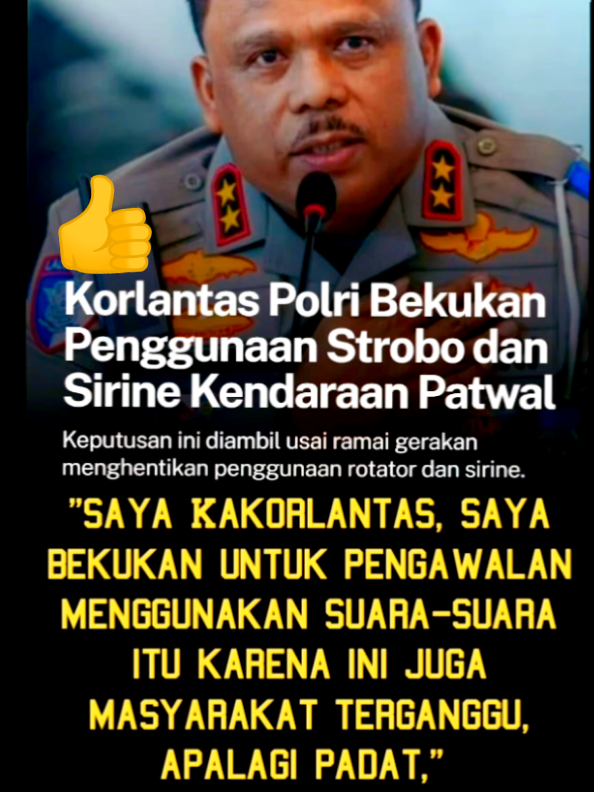 🙏 Terima kasih @KorlantasPolri sudah mendengar suara rakyat dan membekukan penggunaan strobo & “wuk wuk” yang sering bikin resah di jalan... 🚨 Tolong jangan berhenti di sini pak. Tegaslah pada mobil pribadi—even pejabat lokal atau orang berpengaruh—yang pakai sirine bukan buat darurat, tapi buat arogan di jalan... 💡 Rotator & sirine itu simbol darurat, bukan simbol status. Mari jaga jalan raya jadi ruang adil untuk semua pengguna jalan... #StopArogansiDiJalan  #SirineUntukDarurat #PolisiTegas #RotatorBukanMainan  #RotatorBukanSimbolStatus 