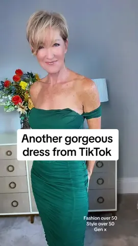 This beautiful dress in bottle green is another TikTok hit!   #fashionover50 #50andfabulous #over50women #classicstyle #womenover50 