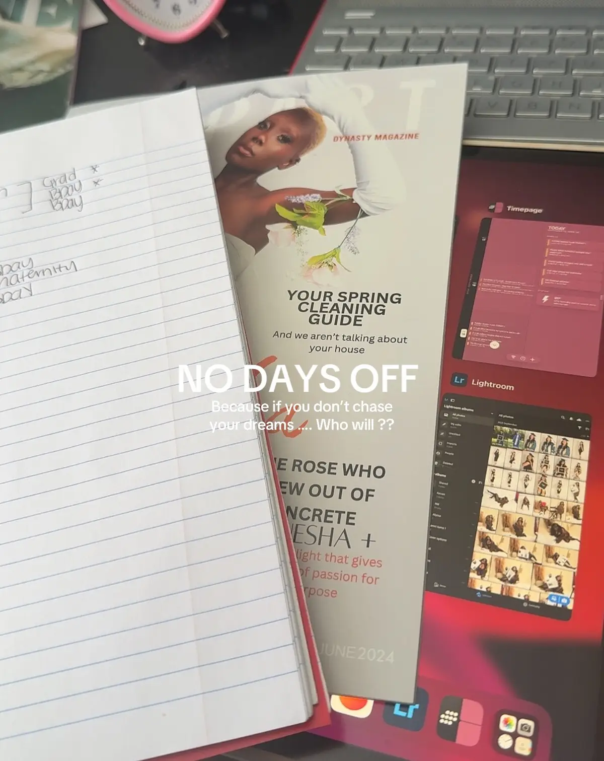 Editing on days that most people would think are off days, taking rush orders just to make sure my clients can get their photos for their special days, working overtime instead of sleeping in, doing it all not just for the money but for the memories and the appreciation to live this life , designing sets not just pushing a button on a camera, and continuously stepping out on faith to make it happen. 