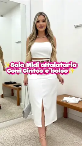 Saia Midi alfaiataria Com Cintos e Bolso. P ao GG. #moda #saia #saiaalfaiataria #estilo #tiktokshop 