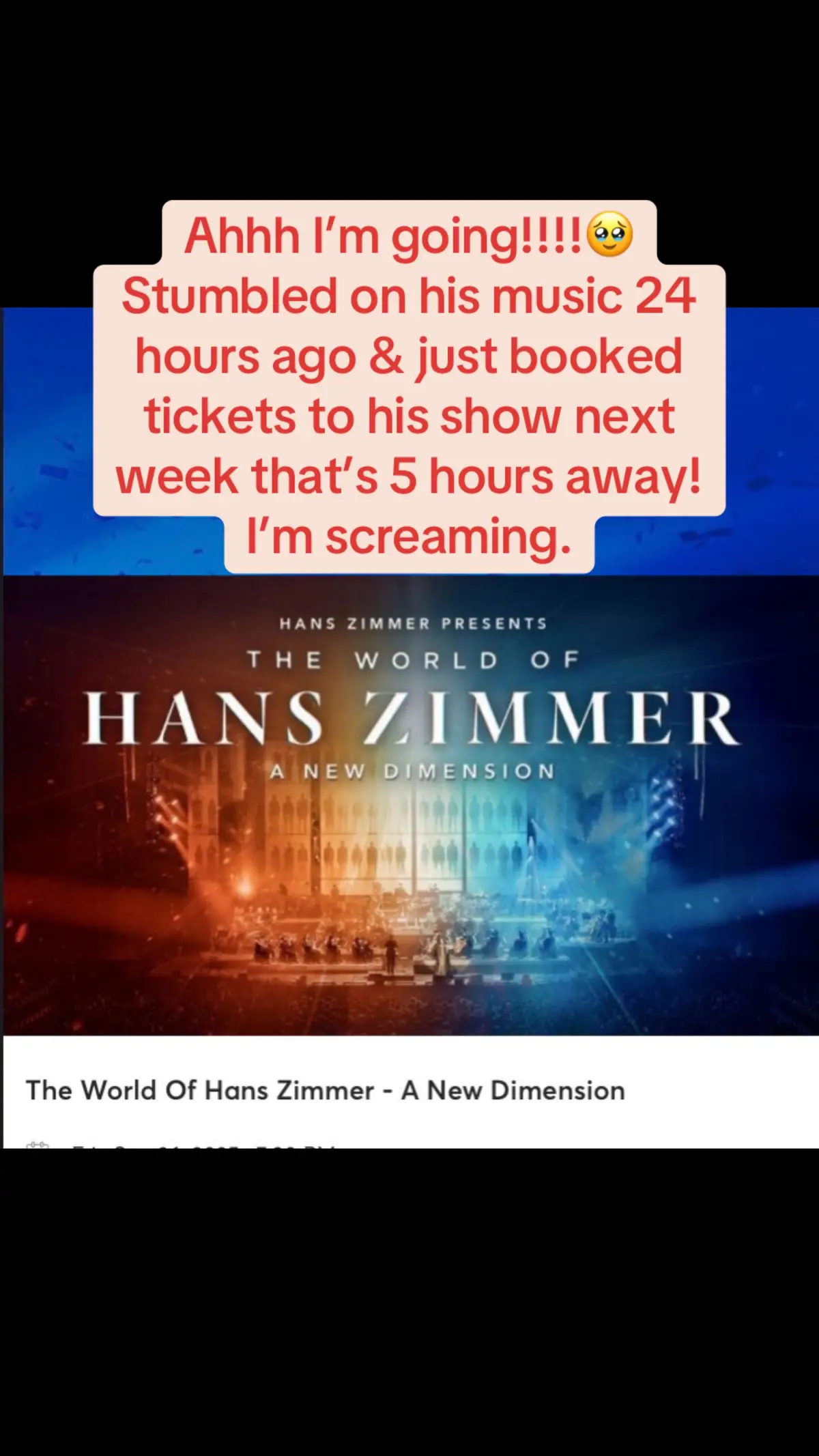 Literally came across his music just the other day, fell in love, looked up tour dates and booked tickets to a show next week that’s 5 hours away!!!! Ahhhhh!!! So so excited!!!! #hanszimmer #hanszimmerlive #excitement 