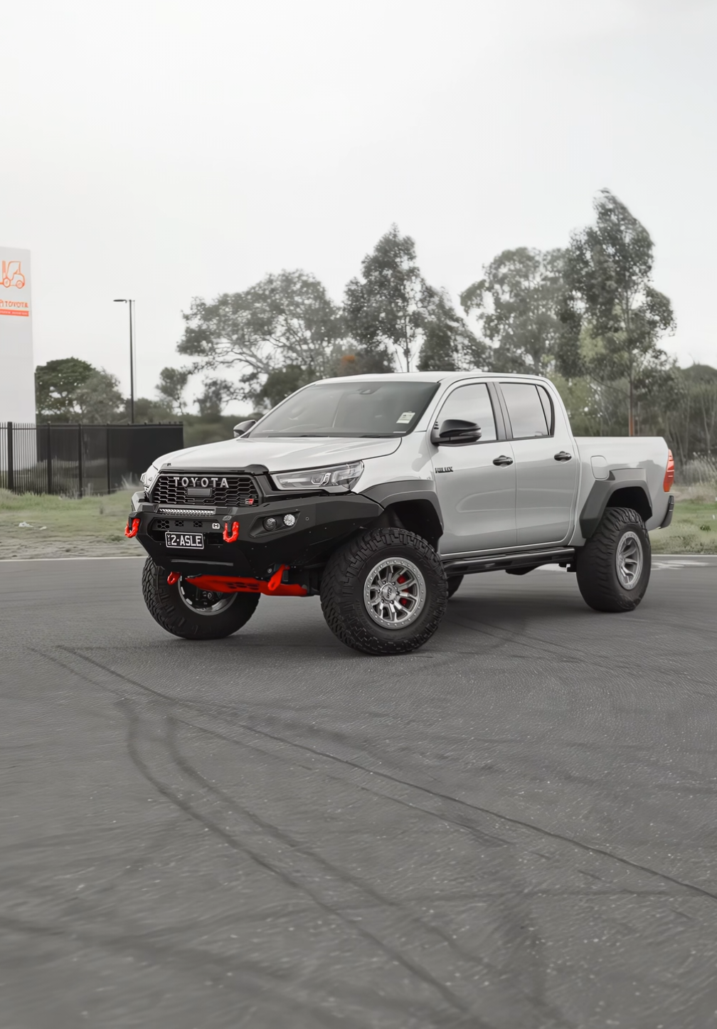 Hilux GR rocking the King Series bull bar, jacked up high with big wheels and tyres—proving that when you're already legendary, you might as well tower over everyone else too. #hamer4x4 #toyotarogue #toyota #hilux #hilkuxgr 