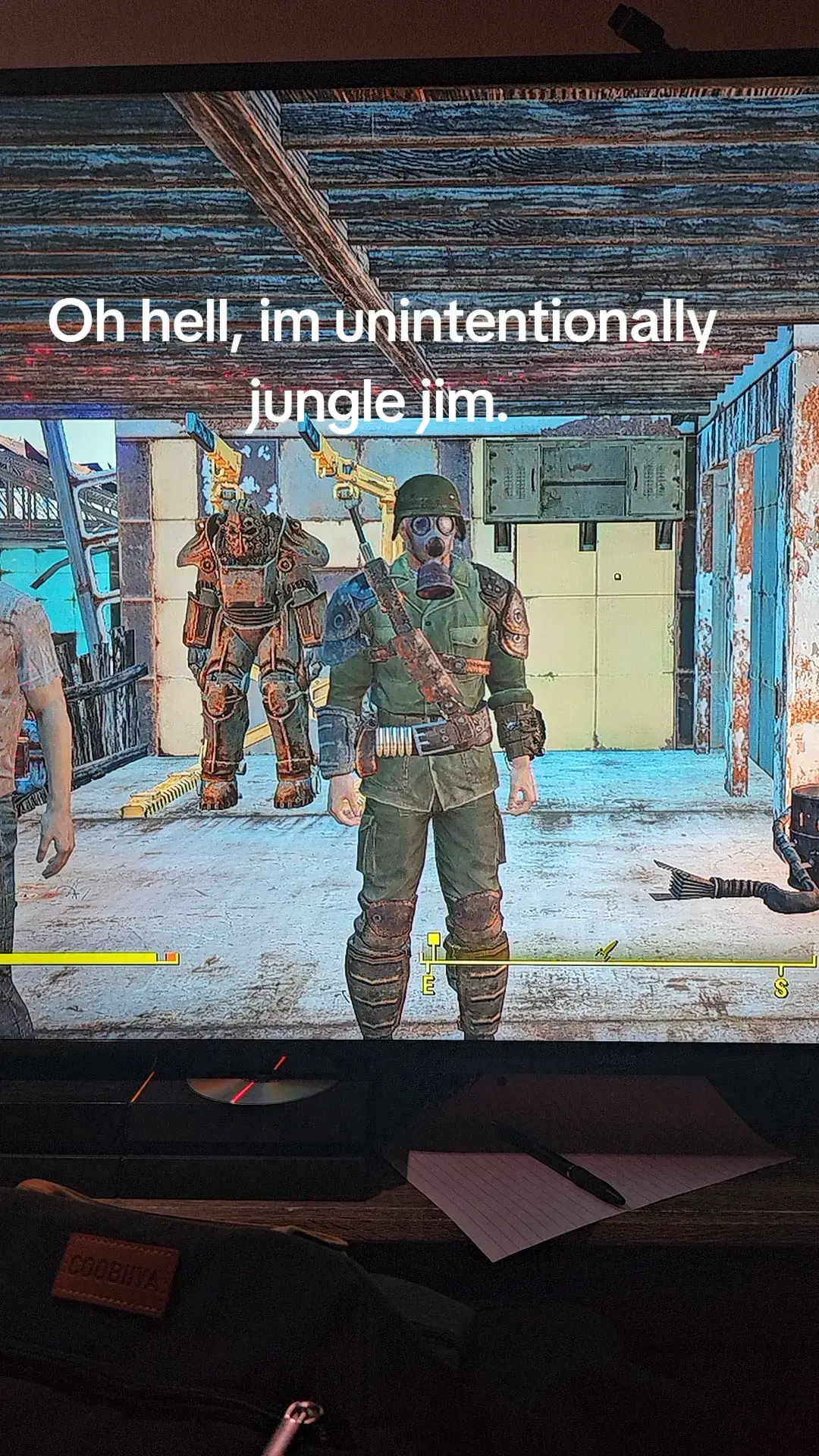 I've been playing fallout 4 for many years and I just realized I'm basically jungle jim from the comic with the same name. gas mask, antiquated military gear, and a fuck off attitude. only thing missing is schizophrenia.