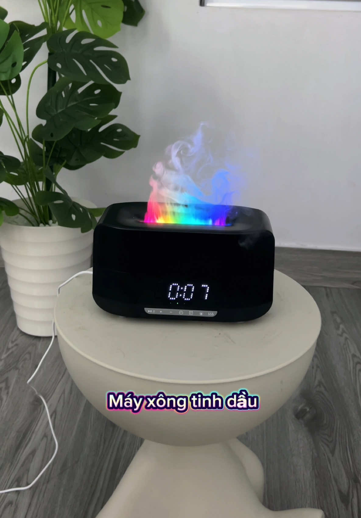 Loa Blutooth Máy Xông Tinh Dầu Ngọn Lửa Đồng Hồ Phun Sương Dung Tích 200ml Chế Độ Hẹn Giờ, Đèn Led 7 Màu #mayxongtinhdau