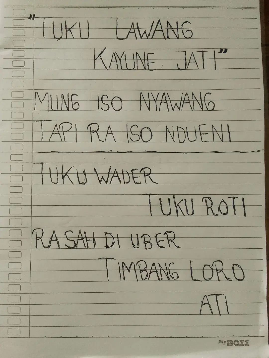 Bahan-bahan Cilok   - Untuk Adonan Biang: ​ - 10 sendok makan tepung terigu ​ - 2 siung bawang putih, haluskan ​ - 1 sendok teh garam ​ - 1/2 sendok teh merica bubuk ​ - 1 sendok teh kaldu jamur atau kaldu bubuk ​ - 350 ml air ​ - 1 batang daun bawang, iris tipis (opsional) ​ - Untuk Adonan Kering: ​ - 18 sendok makan tepung tapioka atau kanji ​ - Untuk Merebus: ​ - Air secukupnya ​ - 1 sendok makan minyak goreng (agar tidak lengket)   Bahan-bahan Saus Kacang (Opsional)   - 100 gram kacang tanah goreng ​ - 3 buah cabai merah (sesuai selera) ​ - 4 butir bawang merah ​ - 4 siung bawang putih ​ - 2 lembar daun jeruk ​ - 2 sendok makan gula merah, sisir ​ - 2 sendok makan kecap manis ​ - Garam dan gula pasir secukupnya ​ - Air secukupnya   Cara Membuat Cilok   1. Membuat Adonan Biang: Campurkan tepung terigu, bawang putih halus, garam, merica bubuk, kaldu bubuk, dan daun bawang (jika menggunakan) dalam panci. Tuangkan air sedikit demi sedikit sambil diaduk rata. Nyalakan api kecil, masak adonan hingga mengental dan menjadi seperti pasta lengket. Angkat dan sisihkan. ​ 2. Mencampur Adonan: Setelah adonan biang hangat atau tidak terlalu panas, masukkan tepung tapioka secara bertahap. Uleni adonan hingga kalis dan tidak lengket di tangan. Jika adonan terasa terlalu kering, bisa ditambahkan sedikit air panas, atau jika terlalu lengket, tambahkan sedikit tapioka lagi. ​ 3. Membentuk Cilok: Ambil sedikit adonan, lalu bentuk menjadi bulatan-bulatan kecil seukuran kelereng atau sesuai selera. Lakukan hingga semua adonan habis. ​ 4. Merebus Cilok: Didihkan air dalam panci besar. Tambahkan sedikit minyak goreng ke dalam air rebusan agar cilok tidak saling menempel. Masukkan bulatan cilok ke dalam air mendidih. Rebus hingga cilok mengapung ke permukaan, yang menandakan cilok sudah matang. Biarkan cilok mengapung selama 3-5 menit tambahan untuk memastikan matang sempurna hingga ke dalam. ​ 5. Mengukus (Opsional): Untuk hasil cilok yang lebih empuk dan kenyal, setelah direbus dan ditiriskan, Anda bisa mengukus cilok kembali selama sekitar 15 menit.   Cara Membuat Saus Kacang   1. Menyiapkan Bumbu: Goreng bawang merah, bawang putih, dan cabai merah hingga layu. Haluskan kacang tanah goreng bersama bumbu yang sudah digoreng, dan tambahkan sedikit air menggunakan blender atau ulekan. ​ 2. Memasak Saus: Masak bumbu kacang yang sudah dihaluskan dalam wajan dengan api kecil. Tambahkan gula merah, gula pasir, garam, dan daun jeruk. Aduk rata. Masak hingga saus mengental dan mengeluarkan letupan. Tambahkan kecap manis, aduk kembali, dan koreksi rasa.   Penyajian   Sajikan cilok yang sudah matang selagi hangat dengan siraman saus kacang atau saus sambal pedas dan kecap manis. Anda juga bisa menambahkan taburan bawang goreng atau pilus untuk menambah tekstur.  #jateng #kata #sadvibes #fypシ゚ 