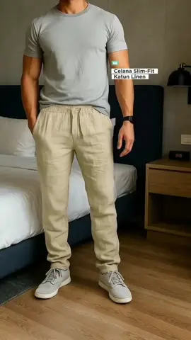 AFR Celana Panjang Slim-fit Pria Katun Linen #celanalinen  #celanakatun  #celanaslimfit  #celanacasual  #celanasantai 