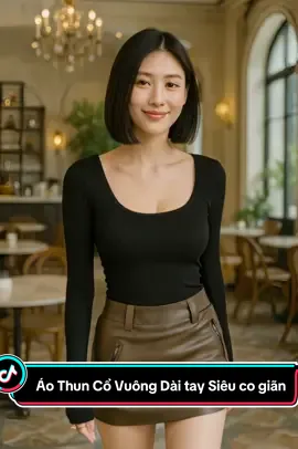 Áo Thun Cổ Vuông Dài tay Siêu co giãn #thoitrangnu #aothun #aoxinhhottrend #aoxinh #aocovuong 