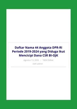 Daftar Nama 44 Anggota DPR-RI Periode 2019-2024 yang Diduga Ikut Mencicipi Dana CSR BI-OJ