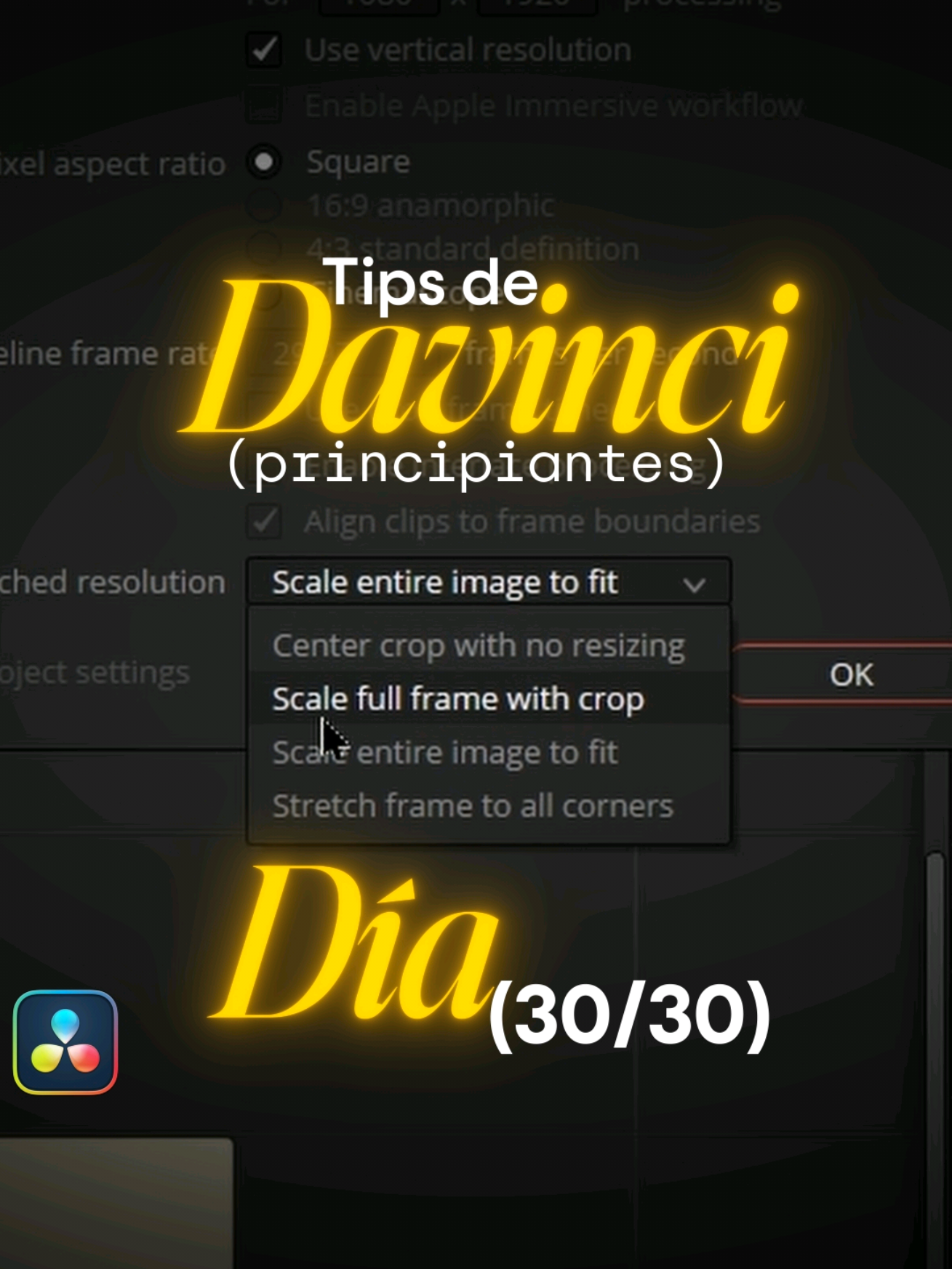 Escalado automático en timelines verticales en Davinci Resolve para principiantes DIA 30/30 #ediciondevideo #davinciresolvetutorial #davinciresolve 
