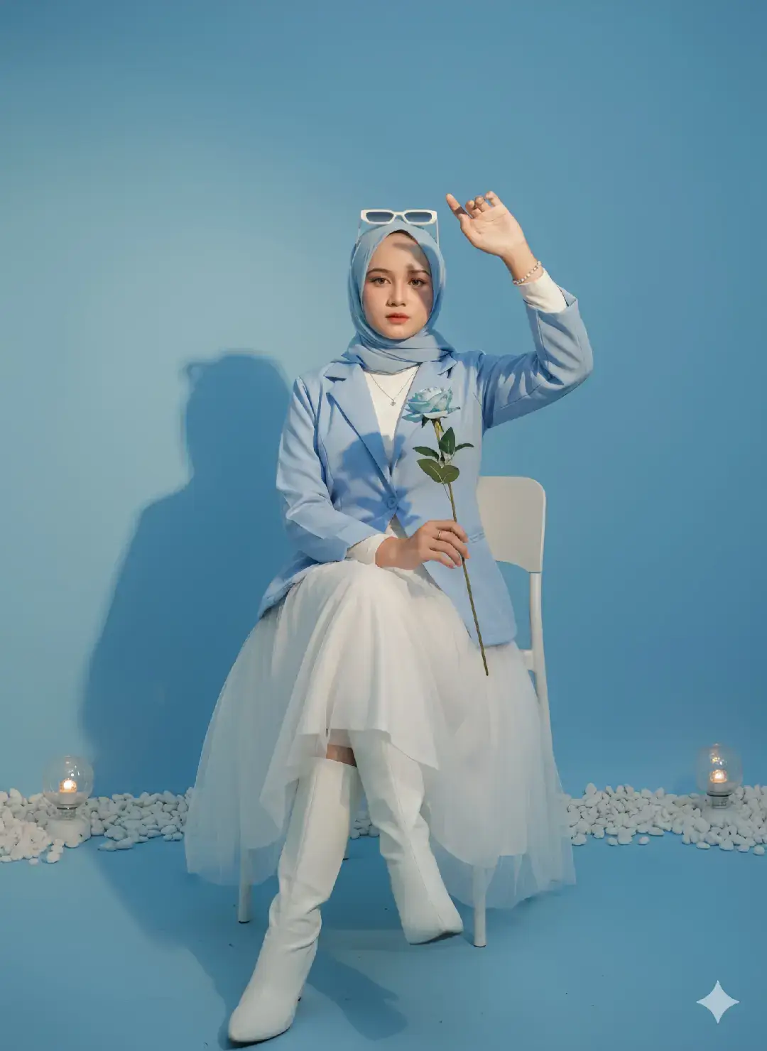 Cakep ihhh🥰 IKUTI TUTORIAL BERIKUT: 1. MASUK KE GEMINI  2  MASUKAN AKUN GOOGLE 3 TEKAN + UNTUK MEMASUKKAN POTO 4 MASUKAN DRAFT PROMPT: PROMPT: jadikan foto di studio. tanpa mengubah wajah. buat sedetail dan semirip mungkin dengan yang ada di foto. menampilkan seorang wanita muda, cantik, dan independent yang sedang duduk. memakai atasan blazer elegan warna baby blue, tok tutu panjang warna putih, hijab pasmina warna baby blue, dan sepatu boots putih dengan kesan yang elegan dan misterius. memakai kacamata hitam pencahayaan lembut dan minum, menghasilkan bayangan tegas dan suasana moody. pose tubuh sedang duduk dikursi warna putih dengan satu tangan memegang setangkai bunga mawar biru muda, angel wajah kedepan layar polos biru muda estetik estetika sederhana dan modern. dan sedikit sentuhan lampu senja dibelakang. tangan memakai aksesoris simple elegan. tambahan aksesoris hiasan dilantai yang simple dan hiasan simple didekat latar dinding. 5. lanjutkan 6. KLIK POTO YANG KELUAR TEKAN SEPERTI PANAH POJOK KANAN DI ATAS POTO, DAN CEK DI GALERY🥰 7. semoga berhasil 🤗 #geminiai #ai #tutorial #fyppppppppppppppppppppppp #googlegemini 