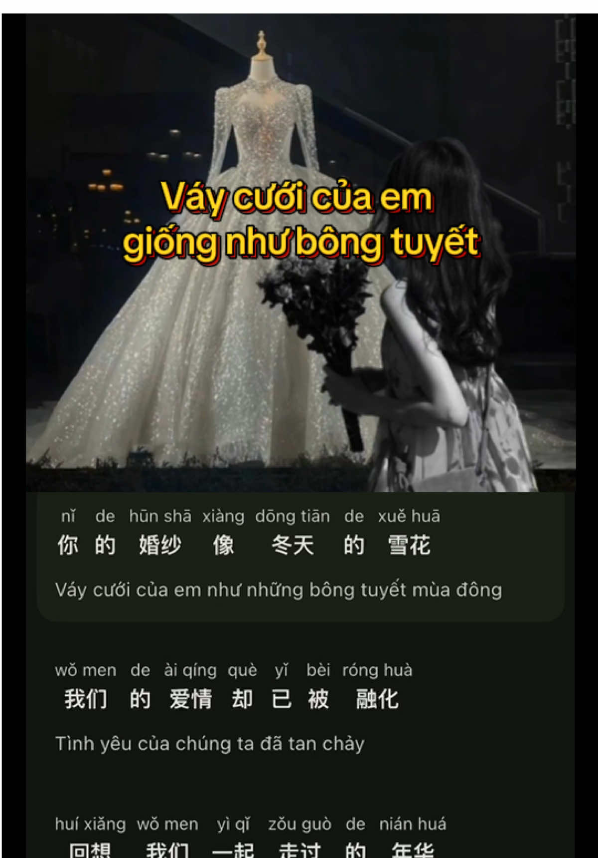Mỗi ngày một bài hát P37 - 你的婚纱像雪花 (Váy cưới của em giống như bông tuyết) #tiengtrungchonguoimoibatdau #hoctiengtrungquavideo #nhactrunghaynhat #vaycuoicuaemgiongnhubongtuyet #你的婚纱像雪花 
