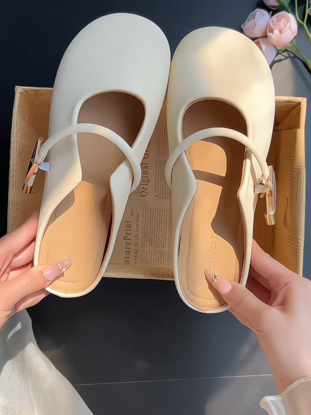 Sepatu flat shoes beige wanita maryjane tali liafers ringan dan empuk #sendalmurah #sendalwanita #fyp 