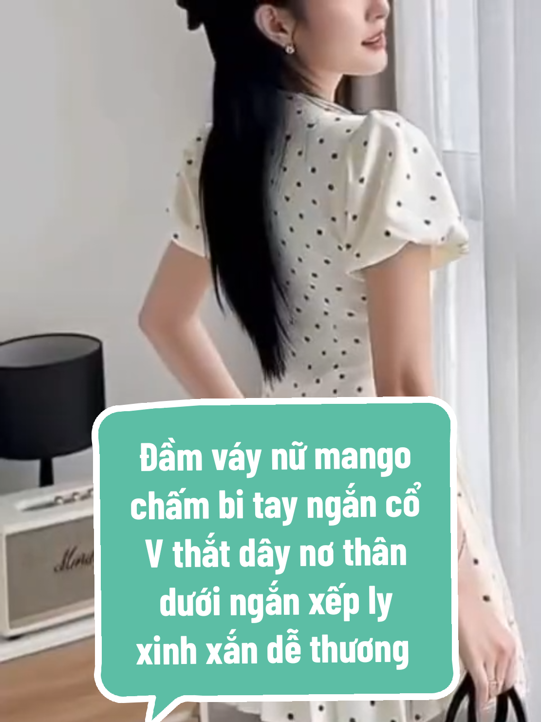 Đầm váy nữ mango chấm bi tay ngắn cổ V thắt dây nơ thân dưới ngắn xếp ly xinh xắn dễ thương dành cho nàng di chơi, di tiệc. #fyp #xuhuongtiktokk #xuhuong #tiepthilienket #tiepthilienkettikokshop 