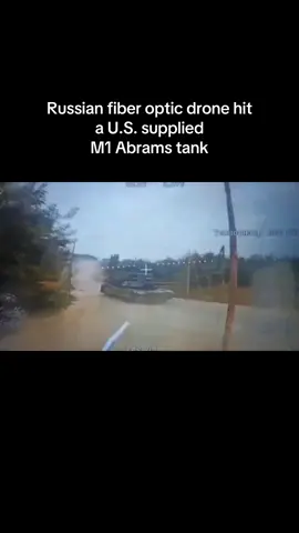 Russian fiber optic drone hit a U.S. supplied M1 Abrams tank on its bak engine in Sumy Oblast. The tank survived due to the protective cope cage behind the engine compartment. #drone #tank #abrams #ukraine 