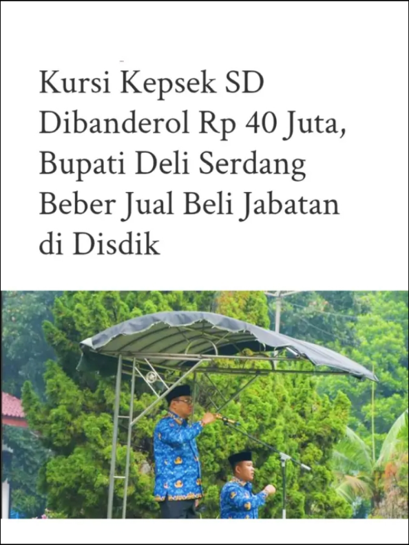 jual beli kursi kepsek terjadi di Deli serdang, 1 kursi di brandol 40 JT. #korupsi #jabatan #kepsek #disdik #sekolah 