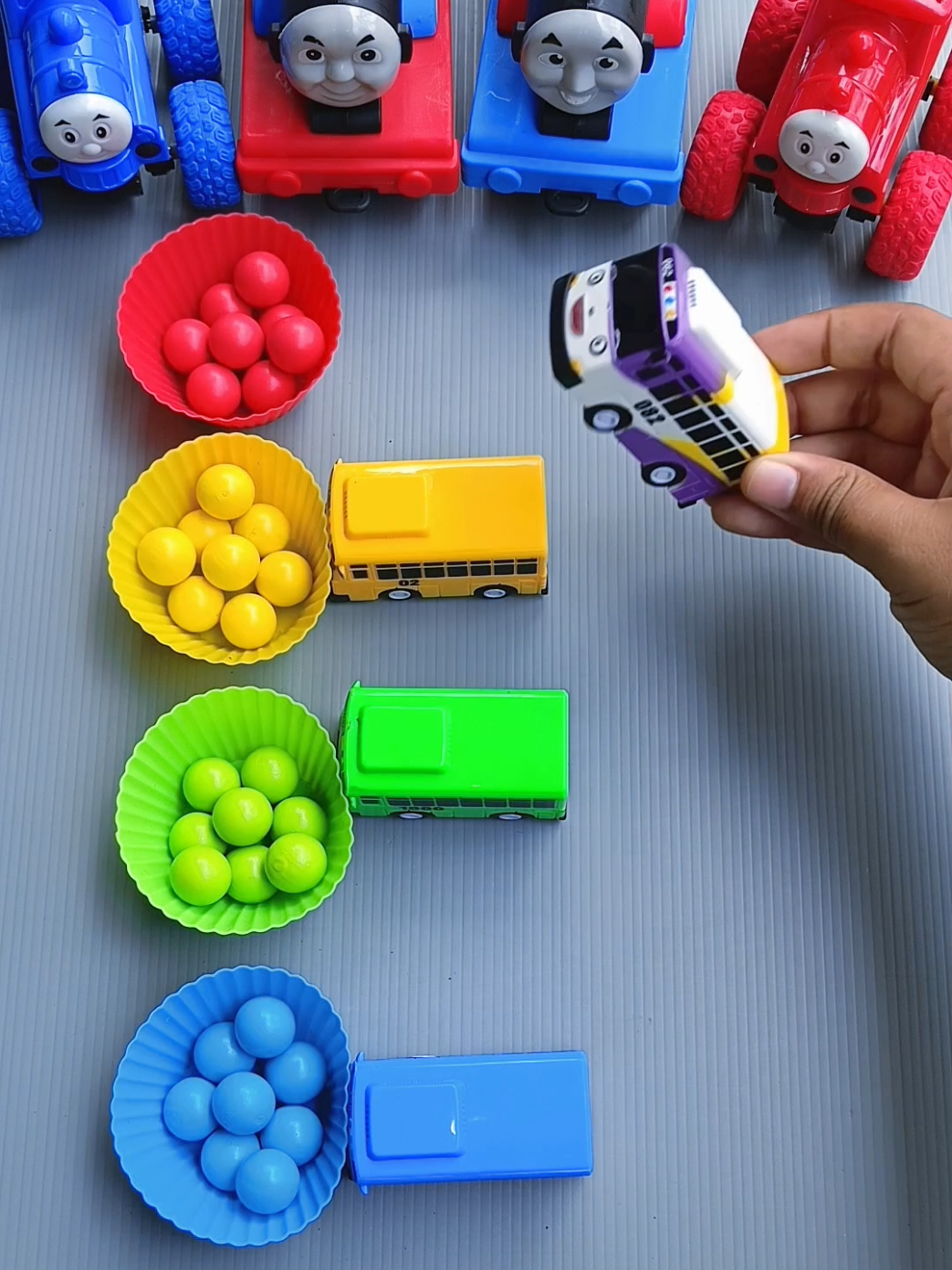 matcing cute color with little bus tayo #fyp #viral #toys #cars #tayo 