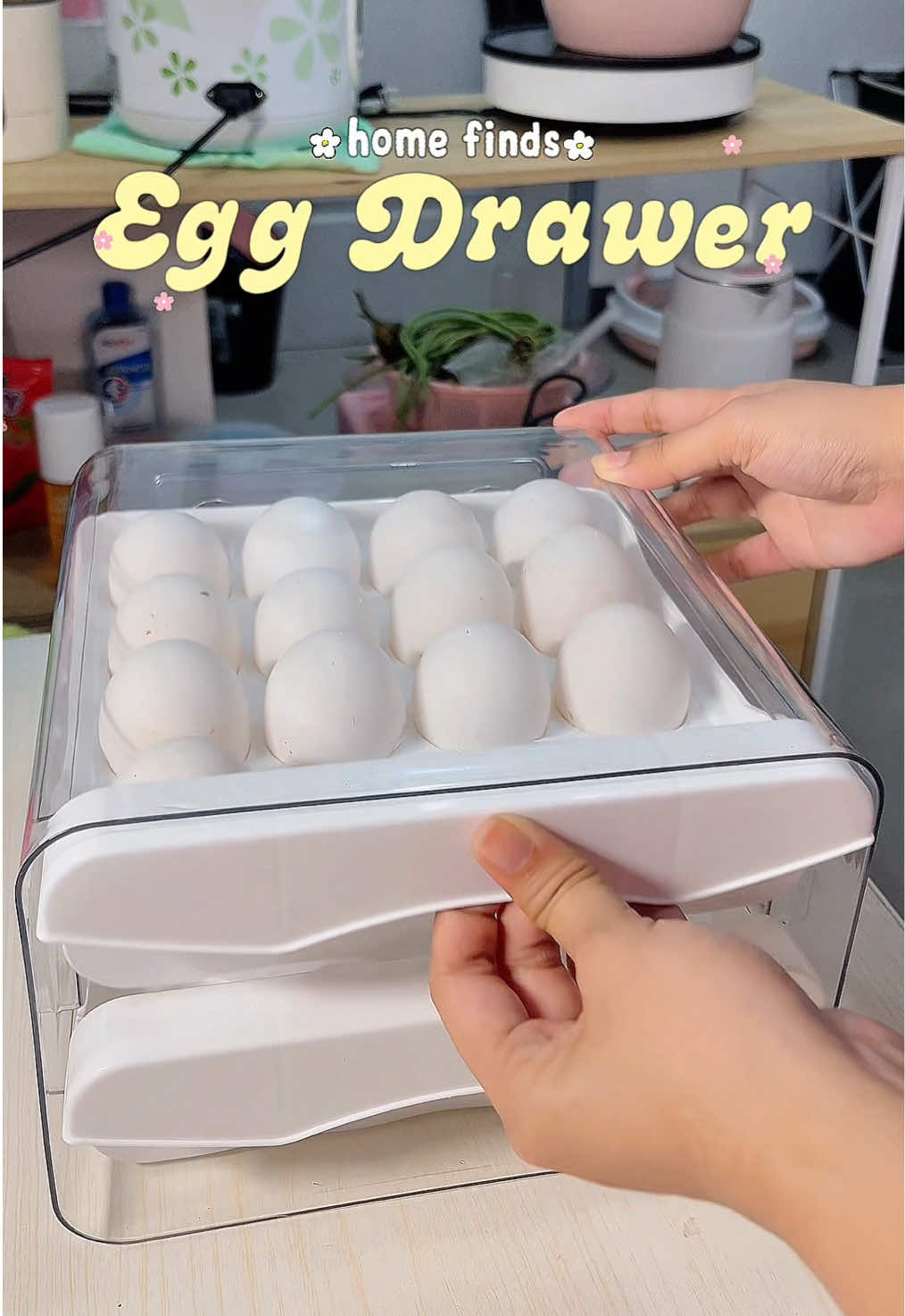 Keep your eggs organized and fresh in this convenient and space-saving drawer! 💗 #eggorganizer #kitchenfinds #fyp #eggtray #foryou 