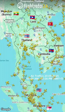 น่านฟ้า 7 ประเทศ 🇹🇭🇱🇦🇰🇭🇻🇳🇲🇾🇸🇬🇲🇲 ในอาเซียน ณ 20/09/2025 เวลา 09.00-14.00 น. Air traffics above 7 countries in ASEAN on 20/09/2025 09.00 AM - 02.00 PM (GMT+7)  ------------------------------------- ขอขอบคุณ (Credit) : Flightradar24  ------------------------------------- โดย Progressive Thailand  ------------------------------------- ช่องทางสำหรับการติดต่อ ลงโฆษณา สนับสนุนเพจ  • Facebook: Progressive Thailand,   • YouTube: ProgressiveTHA Media  • TikTok: ProgressiveTHA Media   --------------------‐-----------------------#News #ASEAN #Asia #southeastasia #aviation 