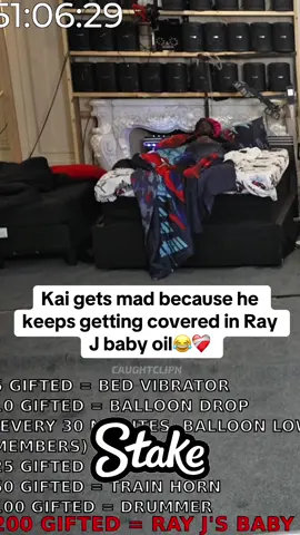 Kai gets mad because he keeps getting covered in Ray J baby oil😂❤️‍🩹 #kaicenat #fyp #viral 