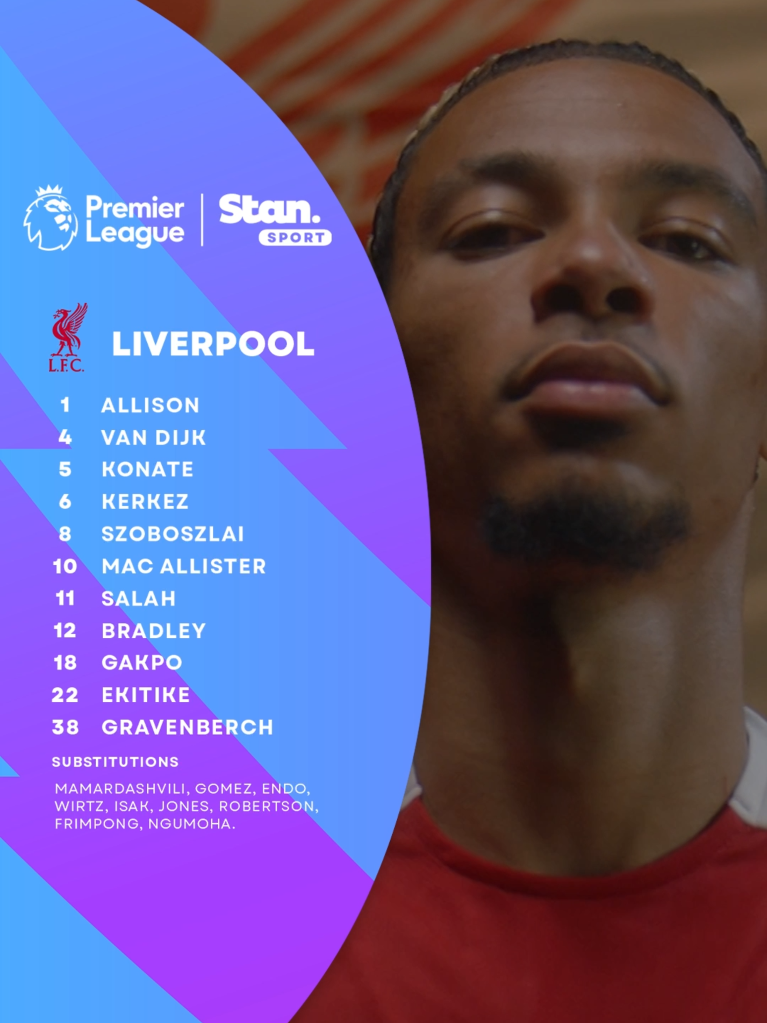No Alexander Isak and no Florian Wirtz in the starting XI for Liverpool 🙅‍♂️ Both start from the bench and Ekitike and Bradley step in to face Everton. ↳ Premier League. Live & On Demand with 4K on Football’s New Home, Stan Sport. Stream now. #StanSportAU #PremierLeague