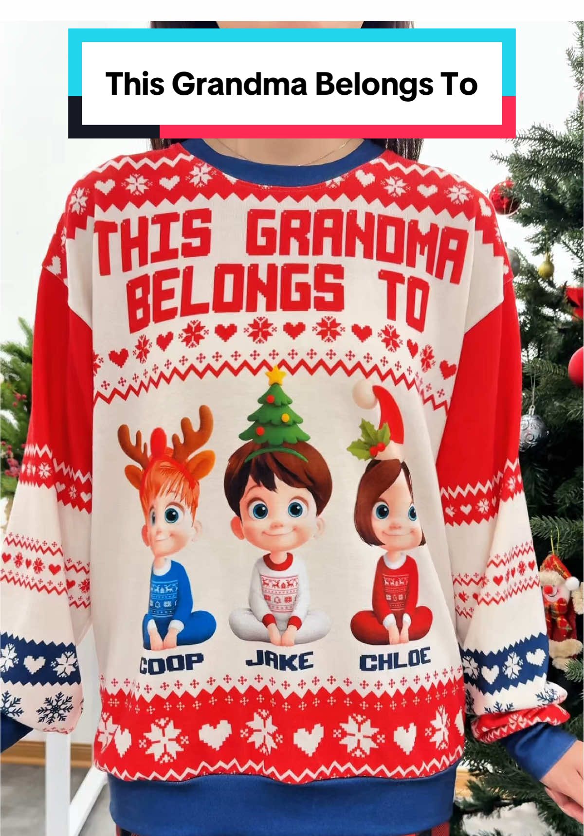 Finally proof that Grandma's heart has been stolen (by tiny humans) 🏆👶 #macorner #uglysweater #grandma #familybonding #festivevibes
