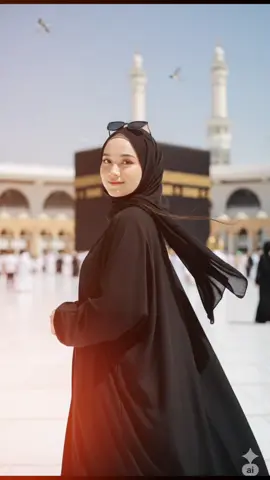 Foto di mekah Buka gemini Upload foto Prompt : Ubahlah foto ini menjadi sedang berdiri sedikit membelakangi kamera di depan Kakbah memakai abaya hitam dan kacamata di atas kepala serta memakai pashmina hitam sedikit terkena angin, dengan wajah melihat kamera dengan ekspresi yang tenang dan sedikit tersenyum, kualitas HD blur belakang seperti menggunakan kamera DSLR, dengan pencahayaan matahari yang cerah serta terlihat burung-burung sedang berterbangan di langit. Buatlah semirip mungkin dan senatural mungkin jangan Ubah wajah asli Prompt video : buatlah foto ini berjalan dan sedikit menoleh ke Ka'bah ,para jamaah berkeliling mengelilingi Ka'bah searah jarum jam dan burung-burung berterbangan,Buatlah senatural mungkin, Jangan rubah wajah asli