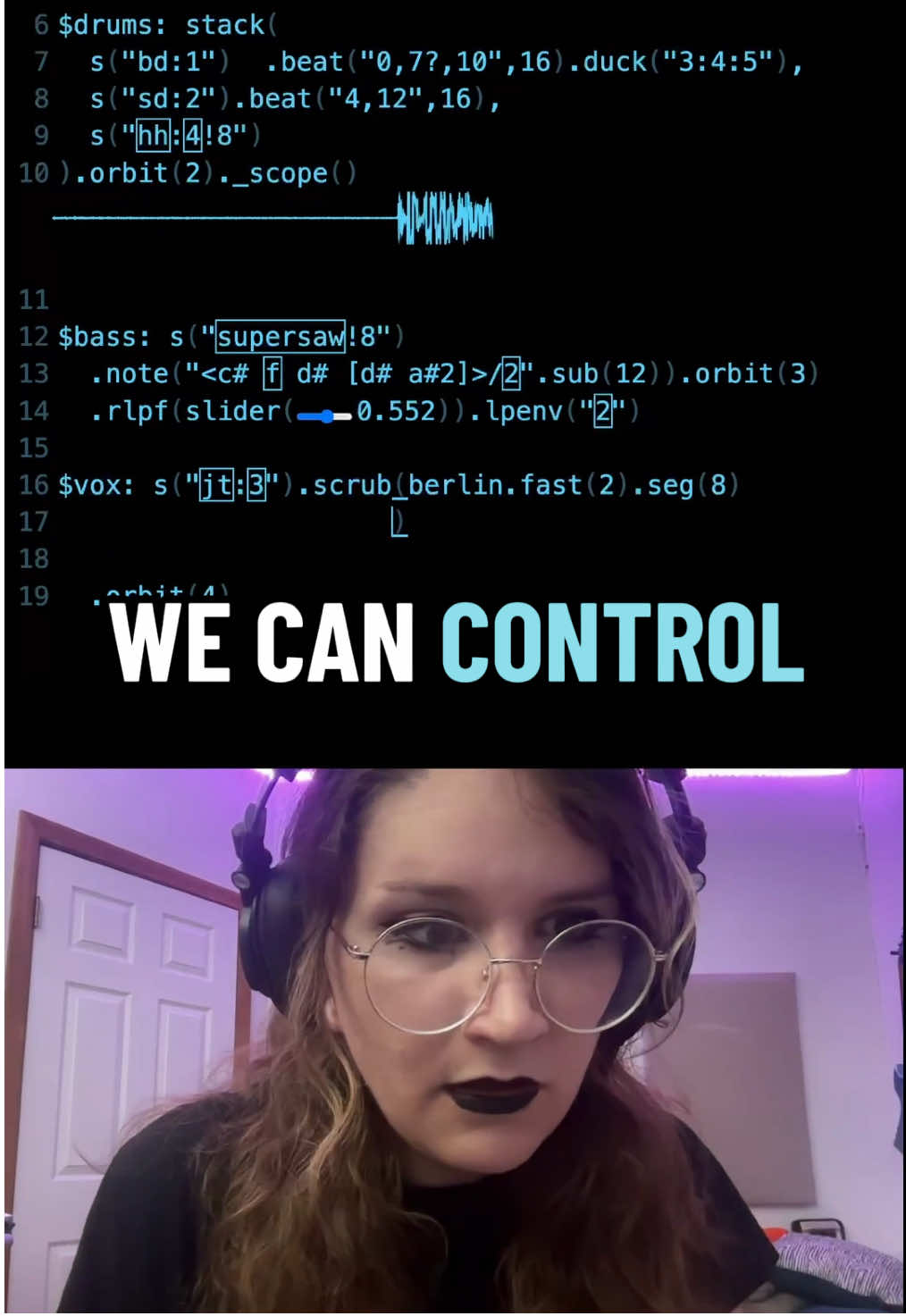 PT 2 of coding melodic drum and bass music from scratch #algorave #electronicmusic #livecoding 