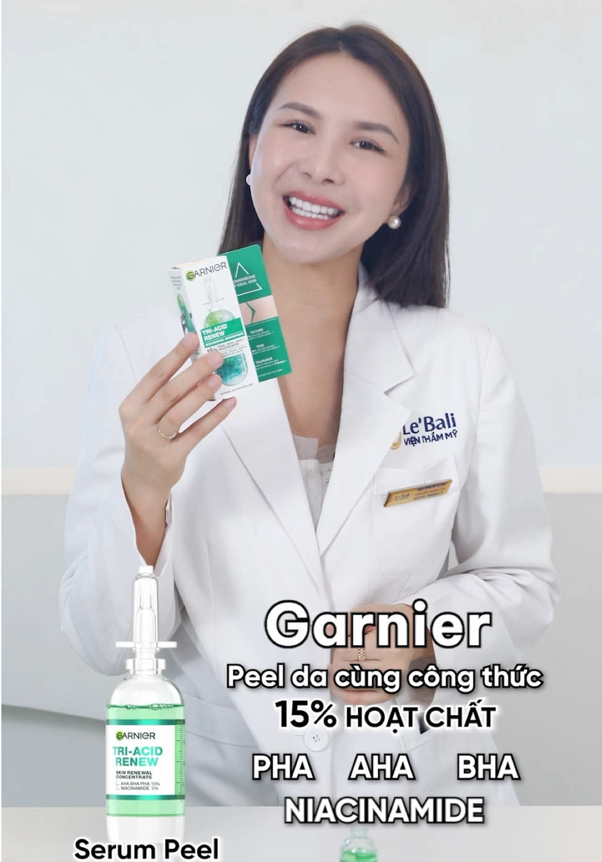 Da mịn – sạch thâm mụn, chỉ với 1 bước peel tại nhà ✨ 𝐒𝐞𝐫𝐮𝐦 𝐏𝐞𝐞𝐥 𝐓𝐫𝐢 𝐀𝐜𝐢𝐝 với sự kết hợp Niacinamide + AHA + BHA + PHA → vừa làm sạch sâu, vừa an toàn cho da nhạy cảm. #DrPhamLy #peel #skincare #serumpeelxanh #HợpTácCùngGarnier