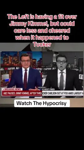 The hypocrites are crying over Jimmy Kimmel, but they cheered when Tucker Carlson was fired ##political##hypocritesbelike##fyp##Democrats##America