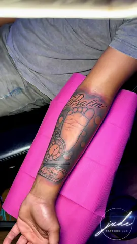 his first tat dedicated to baby girl, she has the prettiest name💕🙈 Please view bio/highlights on my Instagram JxdeTattoos (How To Book, Pricing, Limitations, etc) if interested! View pinned video for basic booking info💕 #christiantattooartist #clevelandtattooartist #clevelandohio #clevelandtattoos #femaletattooartist               