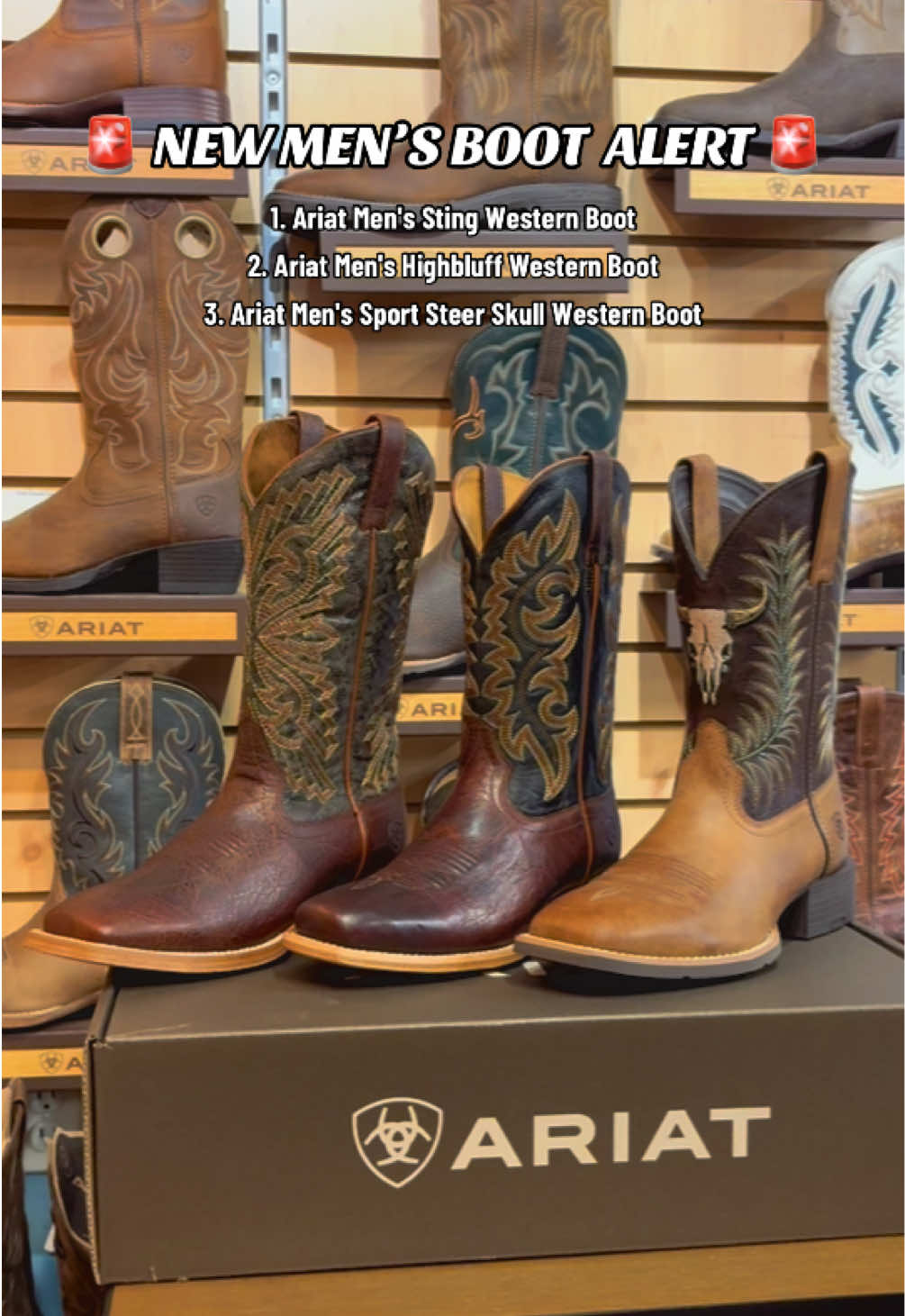 Three new reasons to upgrade your step! 🔥 Come get them in store or shop on our online boutique : ascpurina.com (link in bio). 🔗 #Ariat #AriatBoots #WesternBoots #CowboyBoots #SquareToeBoots 