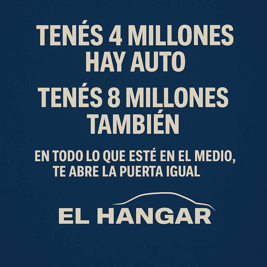 ¿Tenés 4 millones? Hay auto. ¿Tenés 8 millones? También. Y todo lo que esté en el medio, te abre la puerta igual 😎. En El Hangar no importa desde dónde arranques, lo importante es que te subas al volante 🚗💥. Planes flexibles, anticipos accesibles y la tranquilidad de que siempre encontrás la opción que va con vos. #ElHangar #AutosArgentina #Anticipo #Financiacion #AutoNuevo   