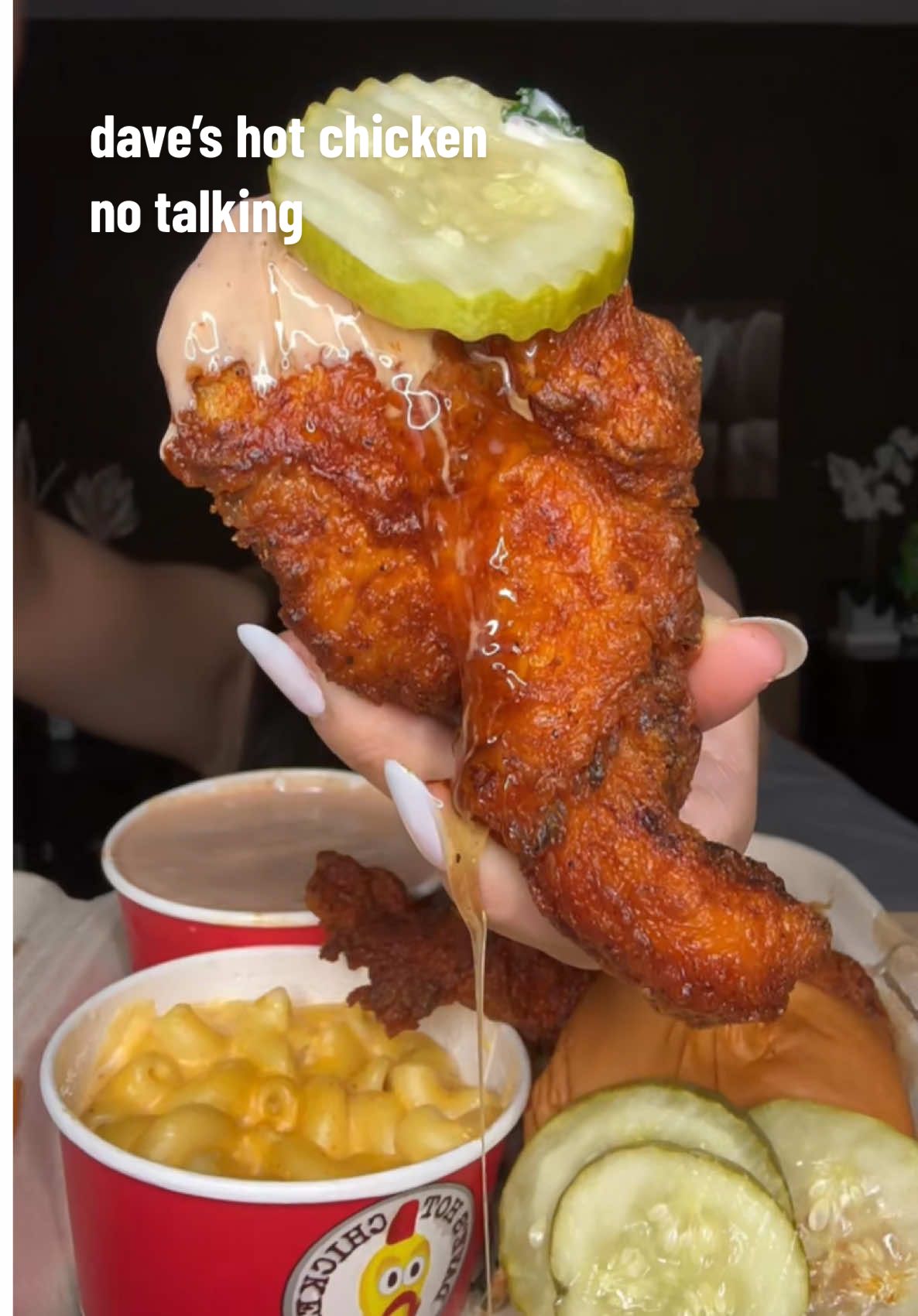 Dave’s hot chicken- no talking!! I meant to post this yesterday 😅 Funny I ate this again today like two hours ago #eating #food #eatwithme #asmrfood #mukbang 