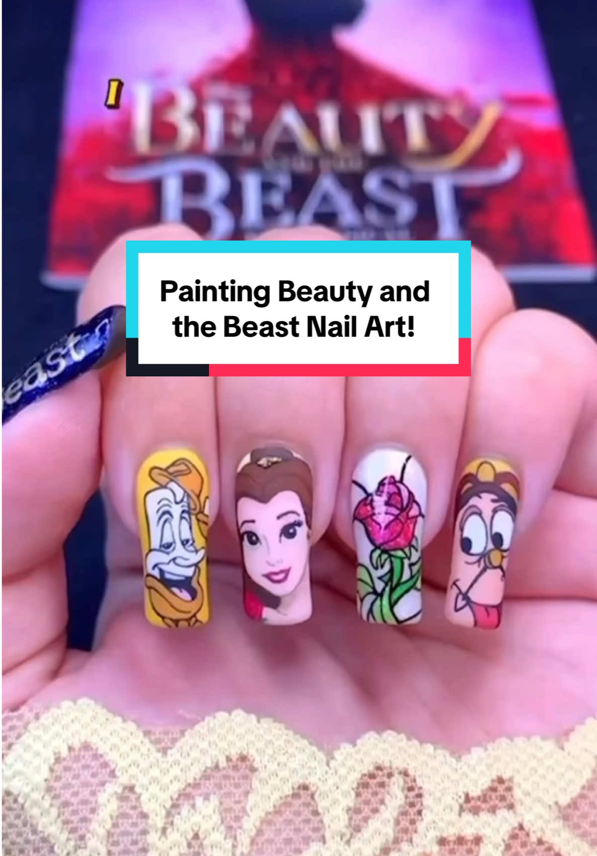 Beauty and the Beast nail art from back when I saw the first tour stop of the new production! 🌹 #beautyandthebeast #disneynails #disneynailart #haysalto #nailartist 