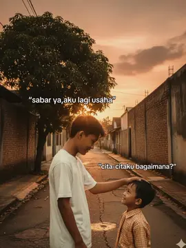 tutorial edit fotonya: Buat dua orang tersebut seolah olah bertemu di sebuah gang perumahan jadul terdapat pohon mangga besar, buat viewnya dari samping yang menampilkan mereka berdua dari samping. buat mereka berjarak berjauhan namun melihat ke satu sama lain. buat seperti nuansa sore hari golden hour, buat mereka berdiri sejajar berhadapan dan pandangan si anak sedikit keatas melihat orang itu, dan tangan orang dewasa memegang kepala si anak itu.#fypage#geminiai#viraltiktok#foryoupage#xyzabc 