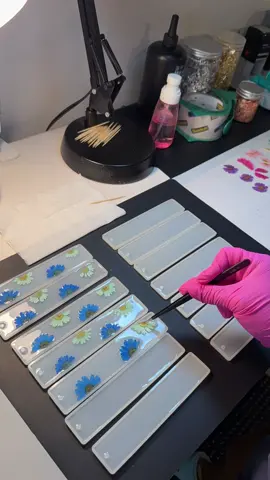 Make some bookmarks with me! Prepping for my upcoming craft shows is exhausting, but so fun!  #timelapseart #resin #fypシ #resinpour #SmallBusiness 