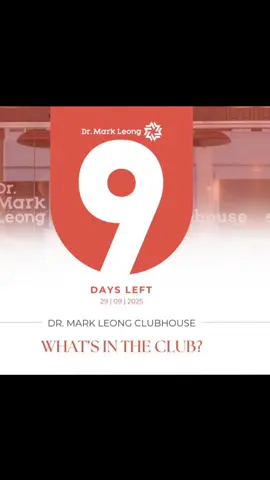 9 DAYS LEFT! Need a Detox for your Kidneys, Liver and Colon to be fitter, stronger and have great skin? This is the place to be. 📅 Grand Opening: 29 | 09 | 2025 Be part of this milestone and receive your FREE exclusive Clubhouse Experiential Tour invite. 👉🏻 Head over to Dr. Mark Leong’s Facebook page to access the registration link and join the waitlist today.