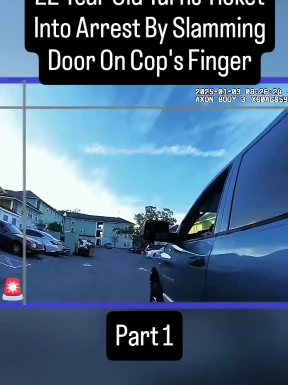 Part 1  22 Year Old Turns Ticket Into Arrest By Slamming Door On Cops Finger #copsoftiktok #viral #police #bodycam #crime #policeofficer #cops #NXjy