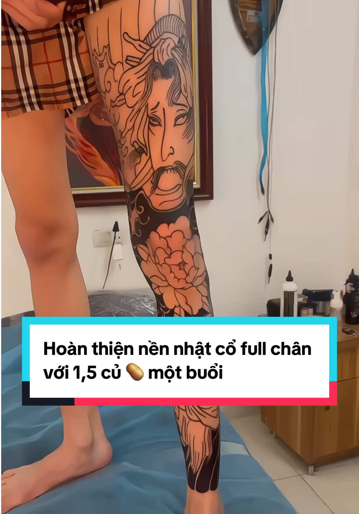 Hoàn thiện nền nhật cổ full chân với 1,5 củ 🥔 một buổi #hinhxamdep #xamhinhnghethuat #xuhuong #tiktok #tattoo 