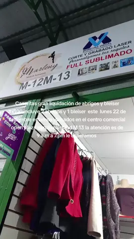 Gran liquidación de abrigos y bleiser 3x100 este lunes 22 de setiembre reservas al 982966675 