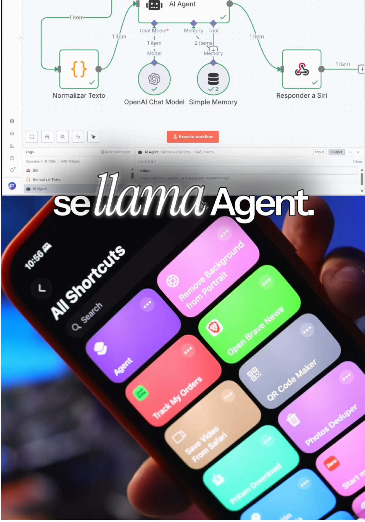 Hablamos sobre cómo controlar y activar los flujos de n8n usando Siri en un iPhone. Mostramos un ejemplo de un atajo de Siri llamado Agent que permite activar directamente el webhook de n8n con un simple comando de voz. Esto puede ser útil para uso personal, aunque no necesariamente tenga aplicaciones comerciales. #n8n #Siri #iPhone #automatizacion #iphone17promax 