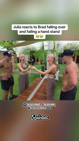 Julia reacts to Brad falling over and failing a hand stand 😭😭 @julia❣️ @Brad.kraut #juliafilippo #bradkraut #bophouse 