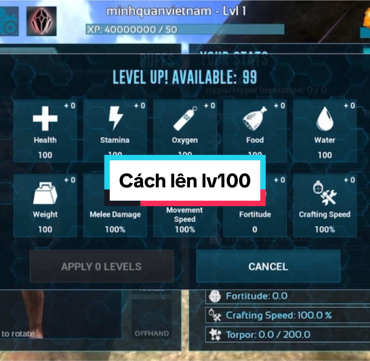 Cách lên lavel 100 nhanh nhất. ARK 2.0(bản cũ) #arksurvivalevolved #arksurvival #ark #gameark #arkios 